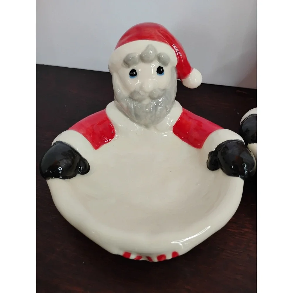 Set of 3 Vintage Style Ceramic Santa Claus Candy Dishes Christmas Decor